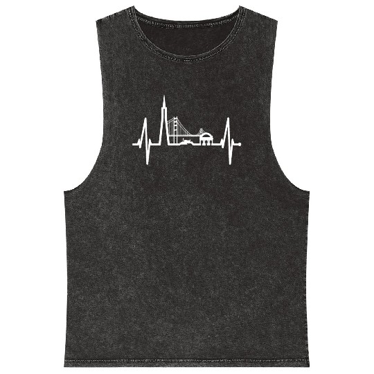 San Francisco Heartbeat Skyline California Lover Mineral Wash Tank Tops