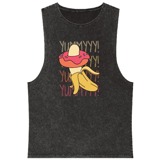 Banana Donut Yummy Delicious Funny Mineral Wash Tank Tops