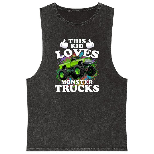 This Kid Loves Monster Trucks Mineral Wash Tank Tops