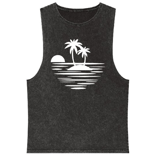 Island with palms white Mineral Wash Tank Tops