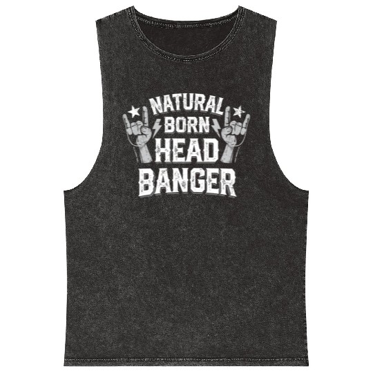 Natural born Headbanger Devil horns Heavy Metal Mineral Wash Tank Tops