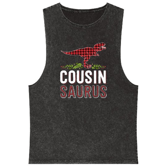 Cousin Saurus T Rex Red Plaid Matching Family Mineral Wash Tank Tops