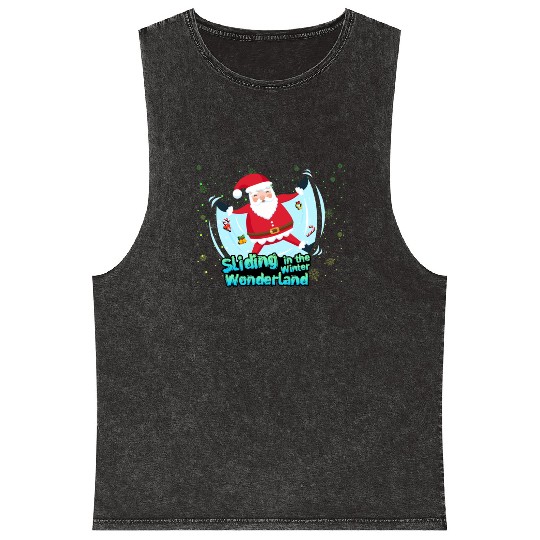 Christmas Santa Claus Winter Cold Sliding Xmas Mineral Wash Tank Tops