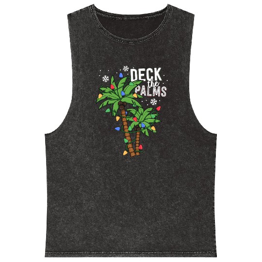 Deck The Palms Tropical Hawaii Christmas Palm Mineral Wash Tank Tops