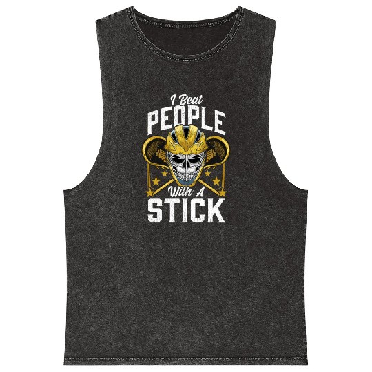 Funny I Beat People With a Stick Lacrosse LAX Pun Mineral Wash Tank Tops