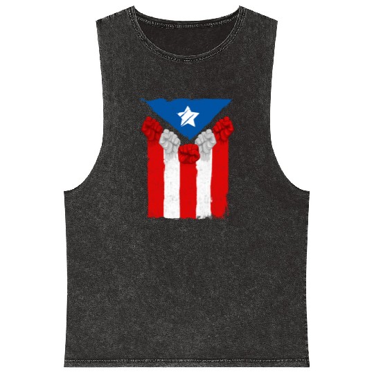Raised Fists For Puerto Rico - Boricua Flag Mineral Wash Tank Tops