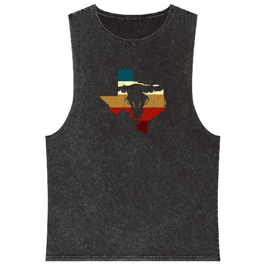 Vintage Texas State Longhorn Silhouette Cowboy Mineral Wash Tank Tops