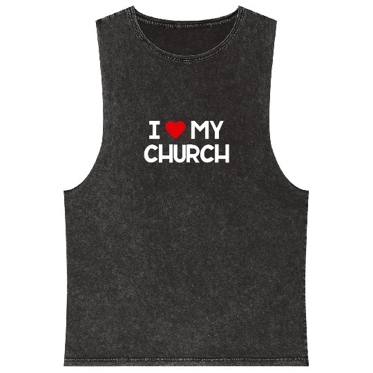 I Love My Church, Heart, Bible, Christian, Mineral Wash Tank Tops