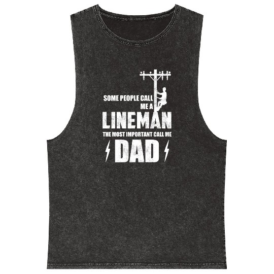 Mens Lineman Dad Gift - Some People Call Me Linema Mineral Wash Tank Tops