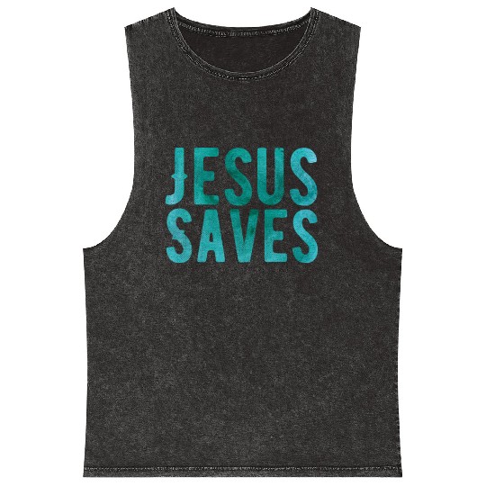 Christian Store - Jesus Saves - Christian Mineral Wash Tank Tops