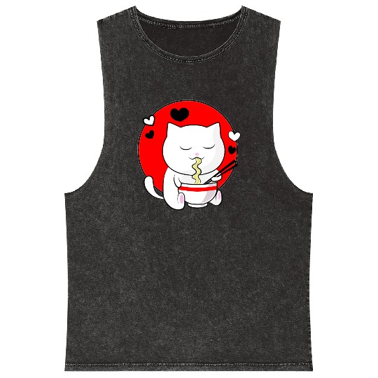 Kawaii Ramen Anime Cat Japanese Manga Mineral Wash Tank Tops