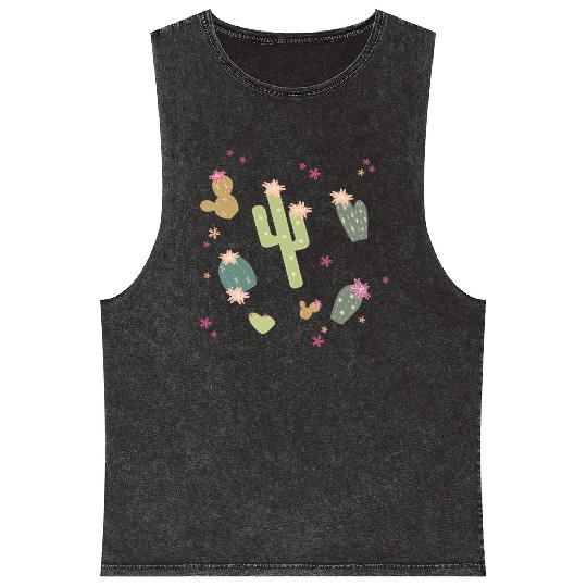 various cactus plants with flowers pattern Mineral Wash Tank Tops