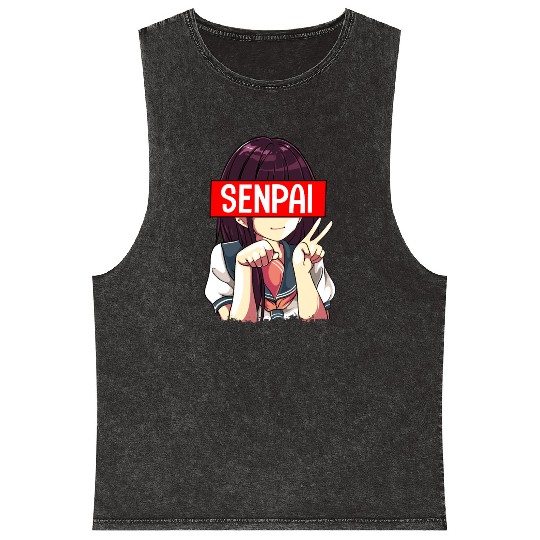 Senpai Anime Girl Japanese Cute Manga Kawaii Mineral Wash Tank Tops