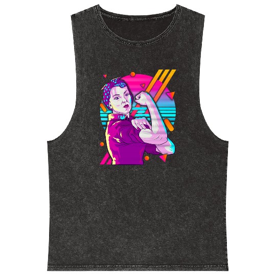 Rosie The Riveter Vaporwave Mineral Wash Tank Tops