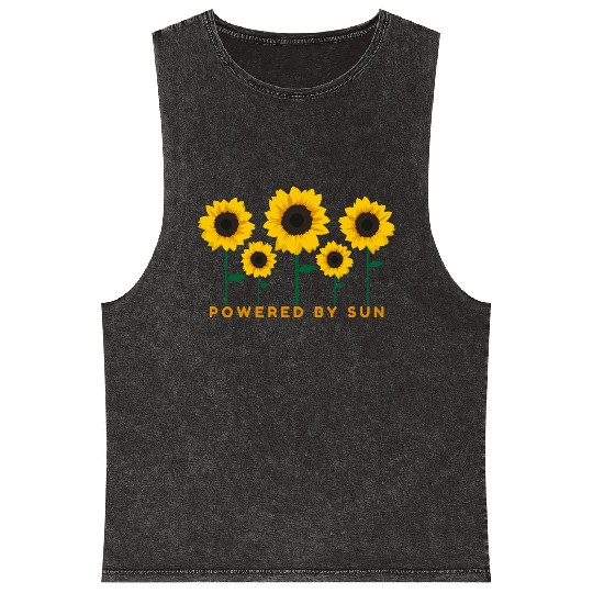 Sunflower Powered By Sun Summer Gift Idea Mineral Wash Tank Tops