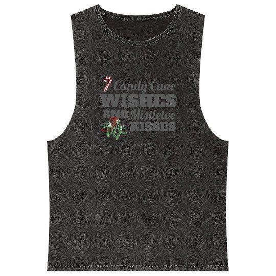 Candy Cane Wishes and Mistletoe Kisses Christmas Mineral Wash Tank Tops