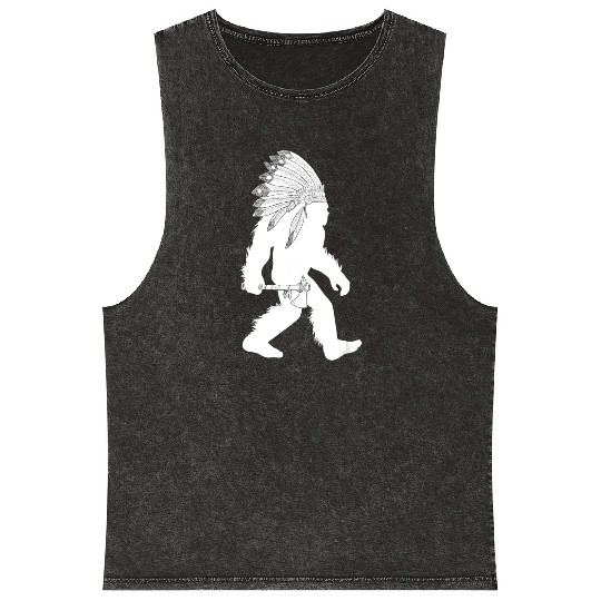 native american bigfoot wearing head holding Mineral Wash Tank Tops
