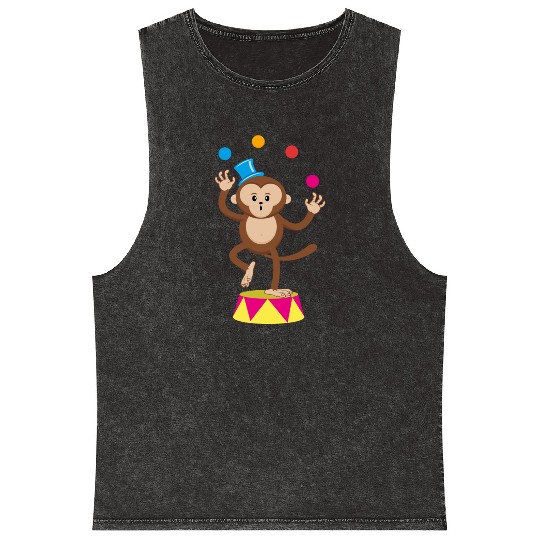 Cute Circus Monkey Ape Comic Cartoon Mineral Wash Tank Tops
