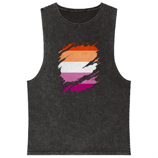 Lesbian Pride Flag Ripped Reveal Mineral Wash Tank Tops