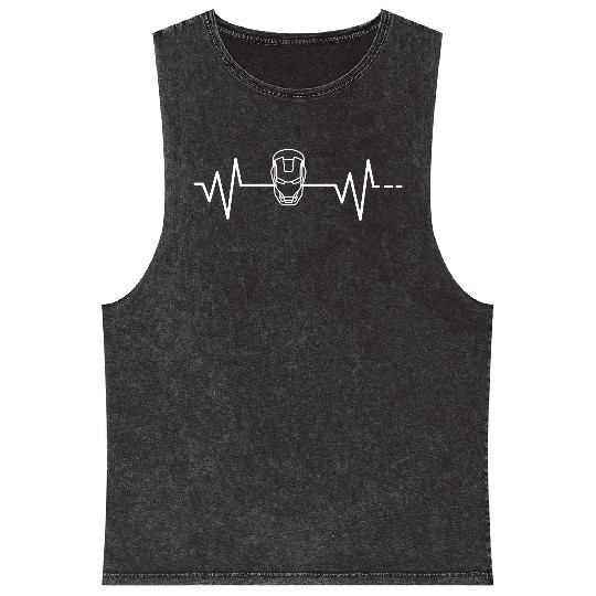 Heartbeat Ironman Iron Man Mask Suit Tony Stark Mineral Wash Tank Tops