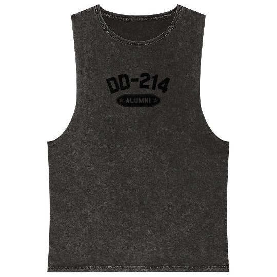 DD-214 Alumni In Black US Military Distressed Mineral Wash Tank Tops