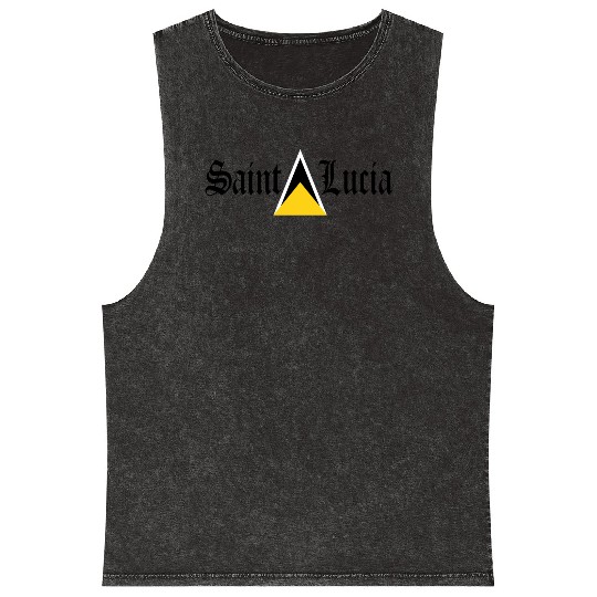 Saint Lucia Flag Blackletter St Lucia Caribbean Mineral Wash Tank Tops