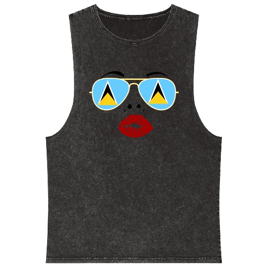 Saint Lucia Flag St Lucia Sunglasses Lips Kiss Mineral Wash Tank Tops