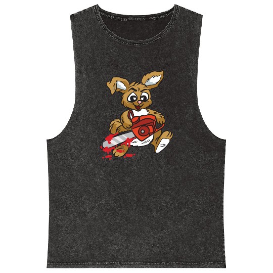 BAD BUNNY WITH CHAINSAW Mineral Wash Tank Tops