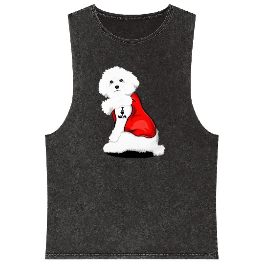 Bichon frise I Love Mom Tattoo Mineral Wash Tank Tops