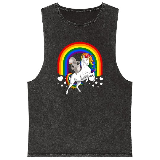 LGBT Koala Bear Riding Unicorn Gay Pride Rainbow Mineral Wash Tank Tops