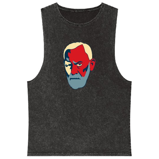 Sigmund Freud Portrait - Red and Blue Mineral Wash Tank Tops