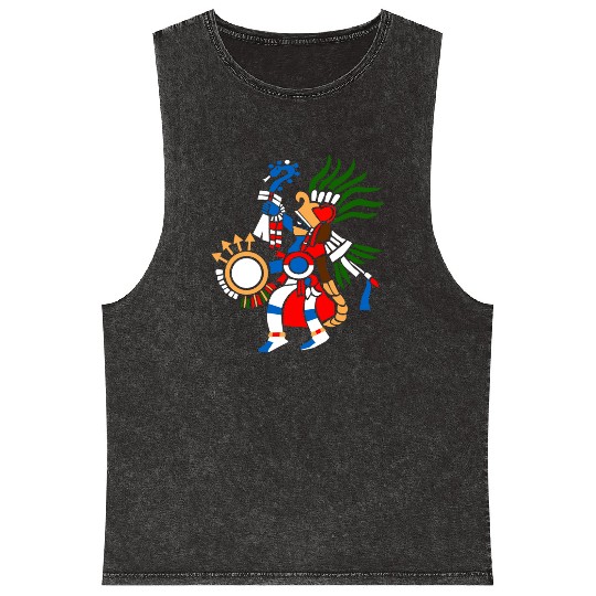 Aztec Symbol Aztec God of War Huitzilopochtli Mineral Wash Tank Tops