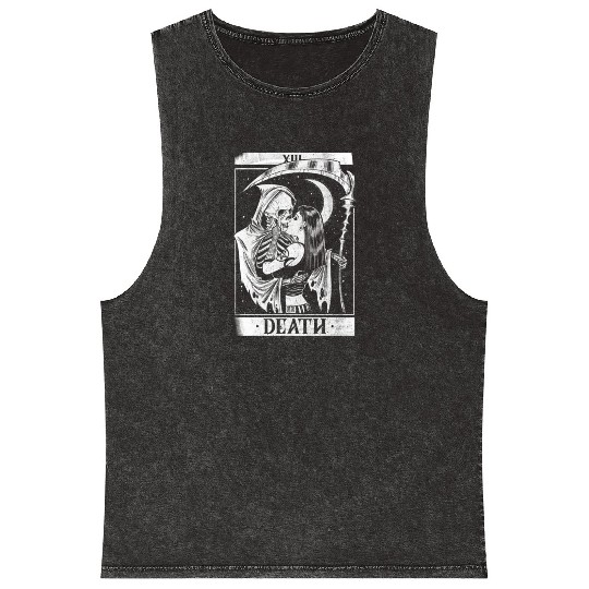 Blackcraft Death the Grim Reaper Kiss Tarot Card Mineral Wash Tank Tops
