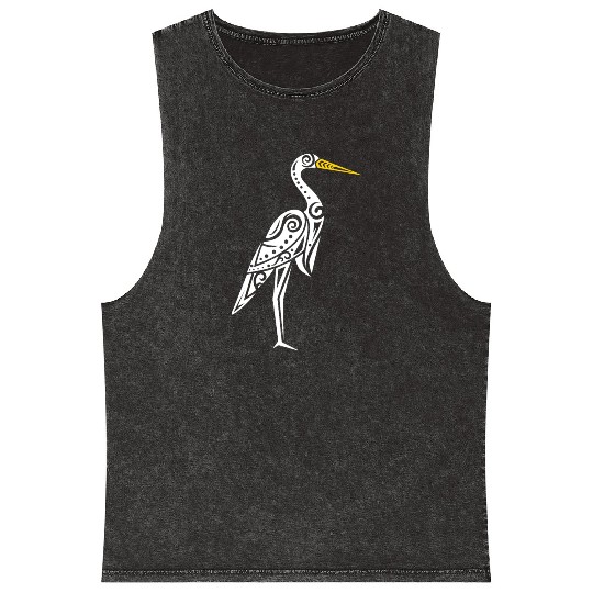 Maori Kotuku White Heron Polynesian T Tattoo Mineral Wash Tank Tops