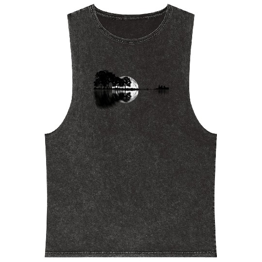 Guitar - Nature Reflection With Moon Mineral Wash Tank Tops