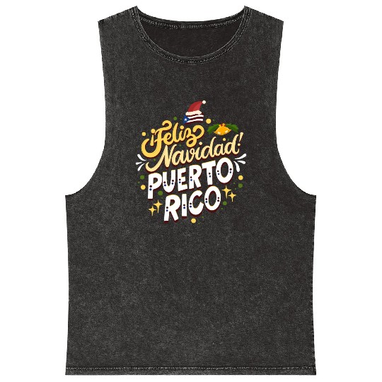 Feliz Navidad Puerto Rico - Merry Christmas Mineral Wash Tank Tops
