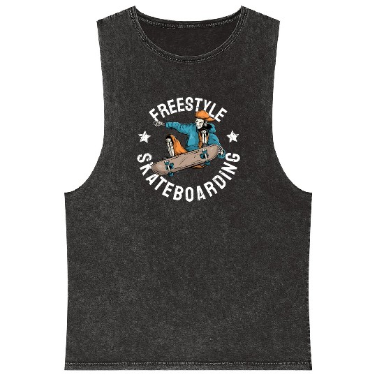 Freestyle Skateboarding Skateboarder Skater Mineral Wash Tank Tops