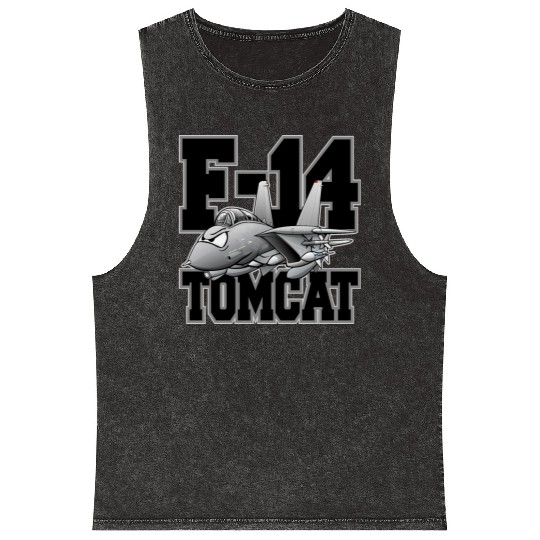 F-14 Tomcat Military Fighter Jet Aircraft Cartoon Mineral Wash Tank Tops