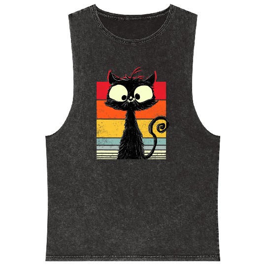 Funny Vintage Cat Black Cat Cat Owner Gift Retr Mineral Wash Tank Tops