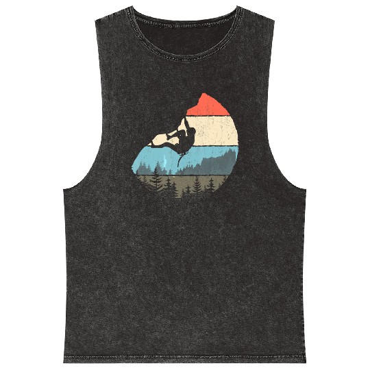 Vintage Style Rock Climbing Retro Bouldering Mineral Wash Tank Tops
