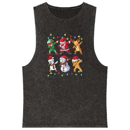 Dabbing Santa Elf Friends Christmas Kids Boys Mineral Wash Tank Tops
