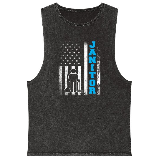 Janitor School Custodian Cleaner Janitors US Flag Mineral Wash Tank Tops