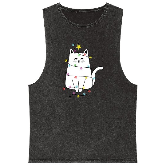 Grumpy Christmas Cat, Funny cat Women’s Christmas Mineral Wash Tank Tops