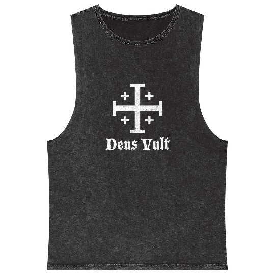 Deus Vult Crusader Shield Cross Mineral Wash Tank Tops