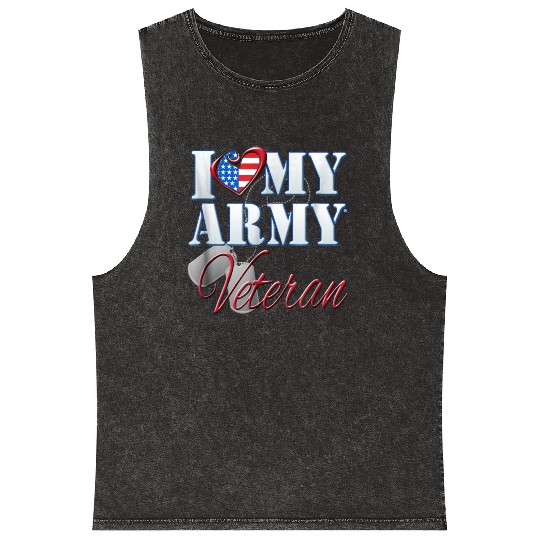I Love My Army Veteran Patriotic Men Women Mineral Wash Tank Tops