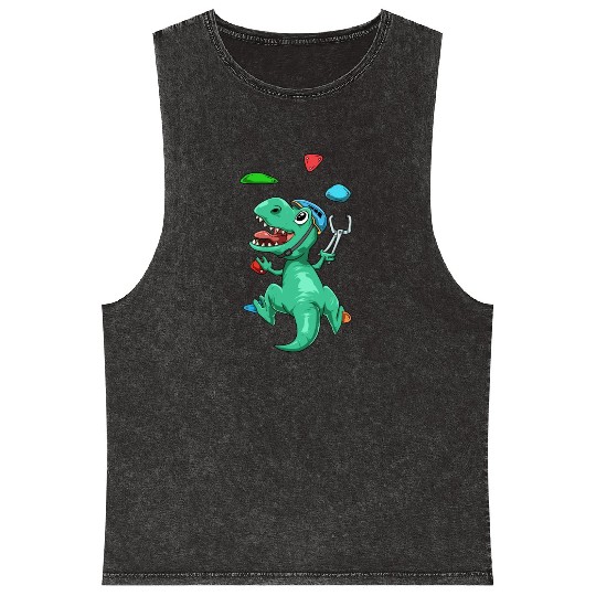 Funny T-Rex Bouldering and Rock Climbing Gift Mineral Wash Tank Tops