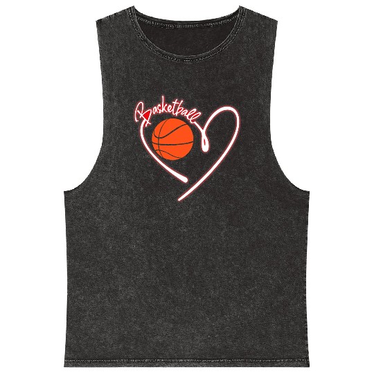I Love Basketball Girl Basketball Player Heart Mineral Wash Tank Tops