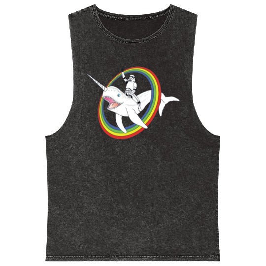 Spaceman riding narwhal through rainbow Mineral Wash Tank Tops