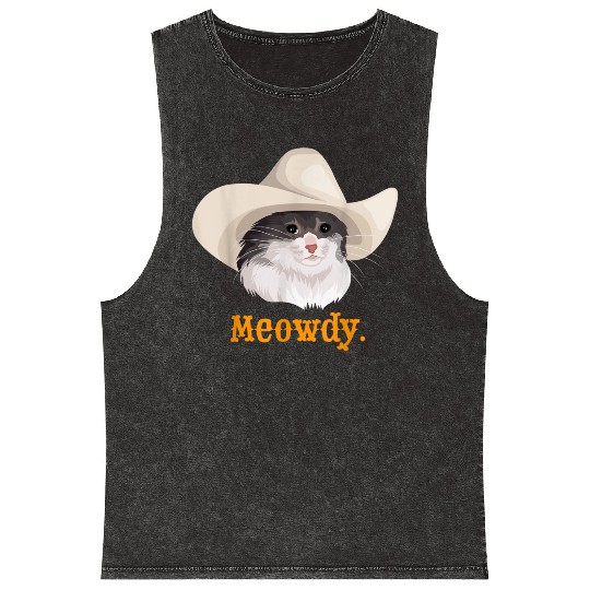 Meowdy Sad Cat Wearing a Cowboy Hat Meme Mineral Wash Tank Tops