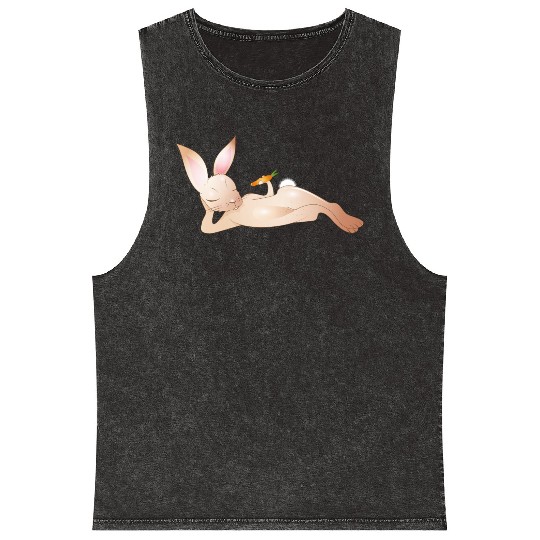 Relaxed rabbit with carrot is enjoying his life Mineral Wash Tank Tops